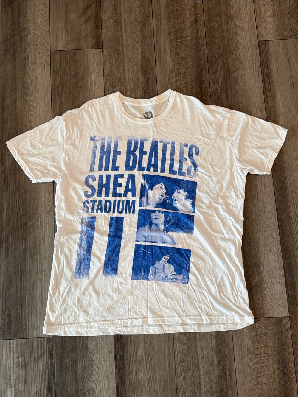 The Beatles White T-Shirt with Blue Shea Stadium Print